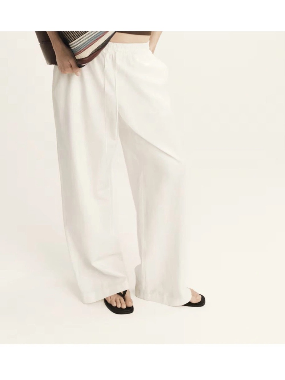 H&M White Linen Drawstring Pants, Size M Medium